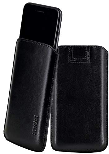 Suncase Original Leder Etui für iPhone 8 / iPhone 7 / iPhone 6s / iPhone 6 (4.7 Zoll) Ultra Slim Tasche Handytasche Ledertasche Schutzhülle Case Hülle (mit Rückzuglasche) schwarz