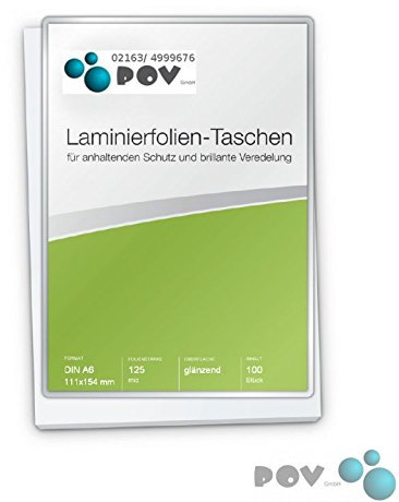 POV® Laminierfolien A6 (111 x 154 mm), 2 x 125 mic, glänzend, Verpackungseinheit: 100 Stück