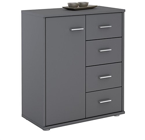 CARO-Möbel Kommode TIRANO Highboard Anrichte mit 1 Tür und 4 Schubladen in grau anthrazit