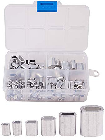 INCREWAY Manicotti anulari a crimpare in alluminio, ghiere di chiusura ovali per cavo metallico, 180 pezzi, 6 misure