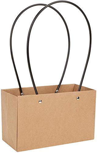 Shiwaki 5pcs Kraftpapier Blume Geschenkbeutel Bouquet Taschen Box wasserdichte braune Papiertr?gertaschen mit Griff Tragetaschen für Geburtstag Hochzeitsfeier Gef?lligkeiten - Braun