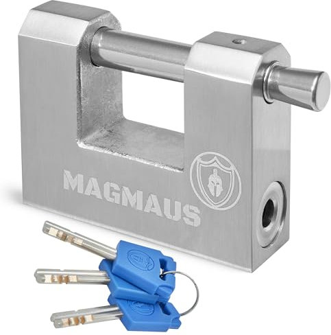 Magmaus® RTL70 [Never-Rust] Heavy Duty Shipping Container Padlock with 3 Keys - [High Security] - Weatherproof Outdoor Lock - [Stainless Steel] - Ideal for Shed, Chain, Gate, Garage