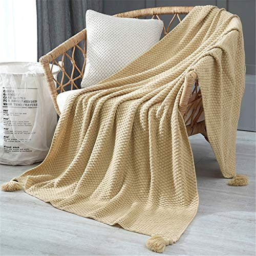 Hayisugal Boho Decke Wohndecke weich Strickdecke Sofadecke Kuscheldecke für Fernsehen oder Nap auf dem Stuhl Sofa und Bett, Hellbraun, 150 x 200cm