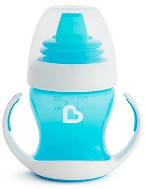 Munchkin Gentle Transition Tazza, Tazze per bambini con manici e coperchi, Senza BPA, Non perde, A prova di perdite, Silicone, 4+ Mesi, 4oz/118ml, Blu