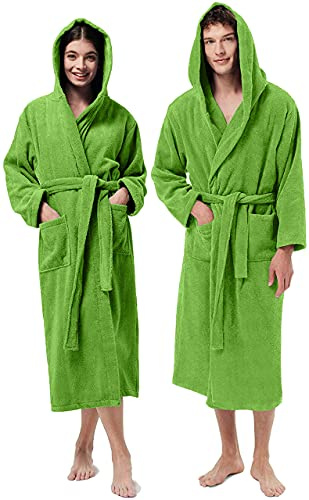 Jenny Sesal UNISEX frotté morgonrock, perfekt för hem, spa, bastu, gold. Mjuk och hög torkförmåga, Grön, L