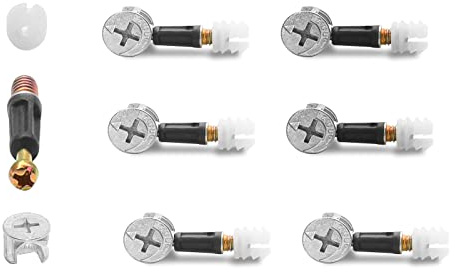 Jersvimc 24 Set 35mm Cam Screw Cam Dowel for Furniture Connecting, 3 in 1 Cam Lock Nut Set 15mm Cam Connector Bolt Fitting Cabinet Pre-Inserted Nut for Drawer Dresser