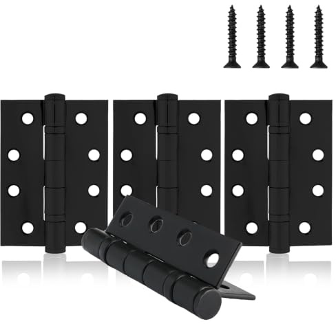 XFORT 4 Inch (100mm) Ball Bearing Door Hinges in Matt Black, Internal Door Hinges for Wooden Doors - 4 Pack