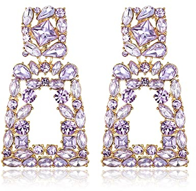 EVER FAITH Pendientes cuadrados grandes bohemios de goteo de cristal geométrico con diseño amarillo en relieve