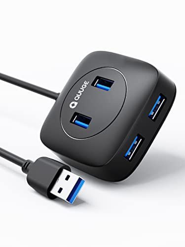 USB Hub 3.0 - QUUGE USB 3.0 Verteiler mit 120cm Verlängerungskabel 4-Port USB 3.0 Hub Mini für PS4, PC Laptop, MacBook, Surface, XPS, PC, Flash Drive, Mobile HDD und mehr