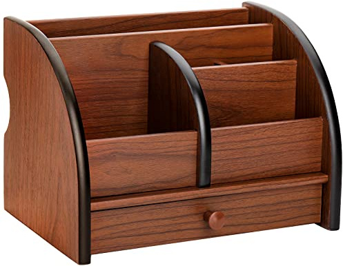 Foraineam Schreibtisch-Organizer aus Holz mit Schublade, Fernbedienungshalter, Make-up-Organizer, Holzstifthalter, Schreibtischzubehör und Schreibwarenregal für Zuhause, Büro, Schule, Tisch, Zubehör
