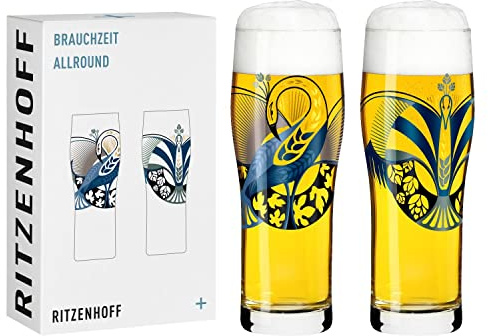 RITZENHOFF 3781004 Trinkglas universal 600 ml - Serie Brauchzeit Nr. 4, 2 Stk. mit abgestimmtem Motiv - Made in Germany | Artikelnr. 3781004, Serie Brauchzeit, 1 Trinkglas universal 600 ml, Kristallglas, spülmaschinenfest
