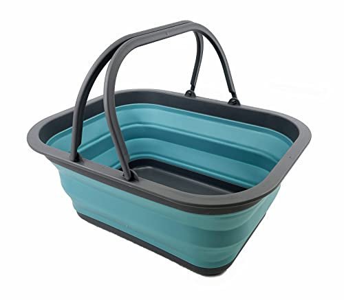 SAMMART 15L Zusammenklappbarer Korb mit Griff - Tragbarer Picknickkorb/Krater für den Außenbereich - Faltbare Einkaufstasche - Platzsparender Aufbewahrungsbehälter (Grau/Kristallblau)