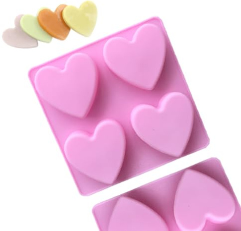 TTOA - 4 Cavity Silicone Heart Mould for Chocolate, Valentine, Cake, Wax Melt, Resin