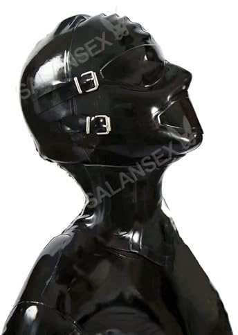 SALANSEX Vollgesichtsmaske mit Mundstöpsel und Augenklappe, Sex-Latex-Haubenmaske, Maske mit Reißverschluss