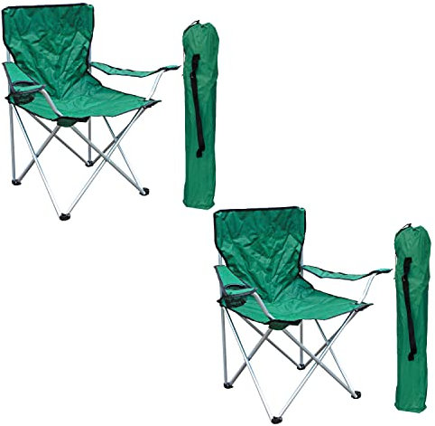 2'er Set Anglersessel Campingstuhl Faltstuhl Anglerstuhl Regiestuhl mit Getränkehalter und Tasche belastbar bis 120kg, Farben:Grün