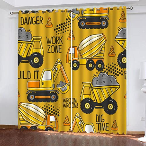 JIARAO Vorhänge mit Ösen 2er Set Cartoon-Auto Blickdichte Gardinen Kinderzimmer Vorhänge Nutzfahrzeug Verdunkelungsvorhang Lichtundurchlässige Vorhang mit Ösen 3D Polyester Vorhänge 150 x 166 BxH