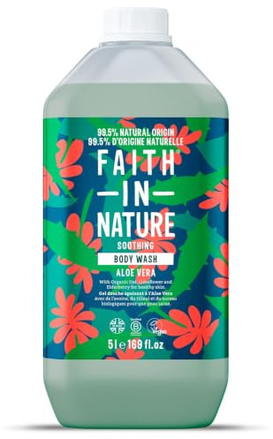 Faith In Nature Natürliches Duschgel mit Aloe Vera, Beruhigendes Duschgel, Vegan und tierversuchsfrei, Ohne SLS oder Parabene, 5 L Nachfüllpack