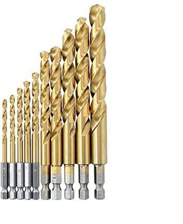 Bohrer, 10 Stück, 1,5 mm–13 mm, HSS-Bohrer, mit Titan beschichtet, Twist-Change-Holzbearbeitung, Metallbohrer (1,5/2/3/4/4,2/5/6/8/10/13 mm) (Lochdurchmesser: 6,5 mm, 10 Stück) (13 mm, 10 Stück).)