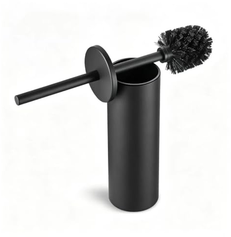 Stainless Steel Toilet Brush with Holder Set with Extra Long Handle Durable Bristles Toilet Bowl Brush and Covered Holder for Bathroom Storage (Black - Standing)