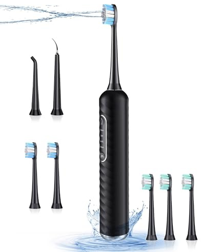 Electric Toothbrush with Water flosser, 3 in 1 Teeth Cleaning Kit with 7 Modes, Electric Toothbrush and flosser Combofor Adults, Water Flosser Portable for Travel and Home (Black)