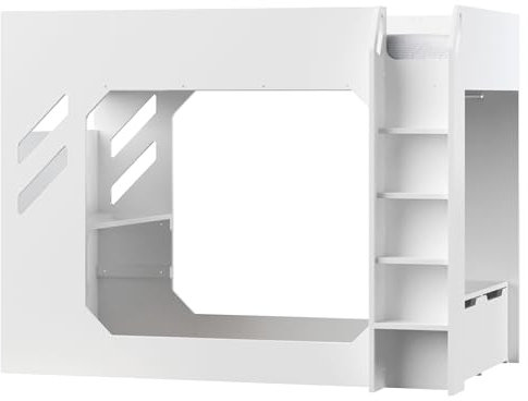 Flair Furnishings Recoil - Single High Sleeper Bed for Kids, Gaming Bed with Desk and LED Lighting, Heavy Duty and Sturdy, TV Compatible, Space-Saving Design (White)