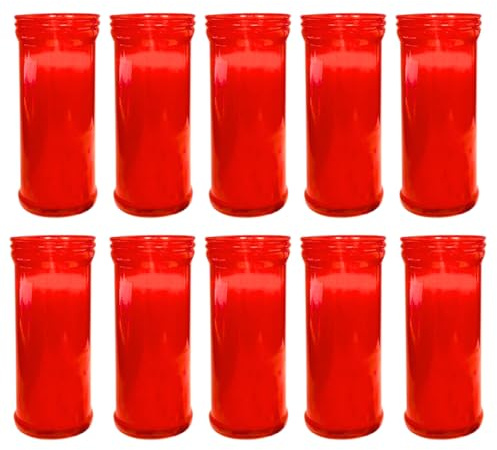 FAMILYCOM Caja 10 Velones Liturgicos Rojos. 16,5x6,5 Larga Duración. Velón Santo. Velas Liturgicas. (Rojo)