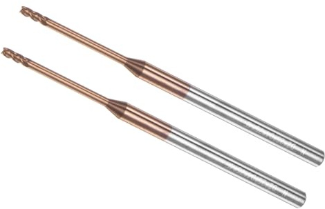 CoCud 2 Pièces Fraise à Bout Carré Coupe de 2mm x 25mm Longue Portée | Revêtement en Carbure de Titane à l'Échelle Nanométrique, 4 Flûtes pour Fraiseuse CNC