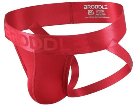 BRODDLE Men's Jockstrap Athletic Supporter Male Active Sport Jock Straps Underwear Red Large