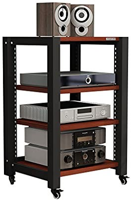 GLigeT Lautsprecherständer Audio-Ständer, Rollen-TV-Ständer, Medienkomponenten, mehrschichtiger Audio-Ständer, Lautsprecherständer, 2/3/4 Schichten (Teakholzfarbe) Speaker Stand (Size : S3)