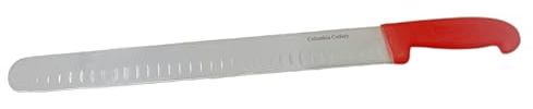 Columbia Cutlery Prime Rib and Steak Carving Knife - 14 Inches (Red Handle) - Brunch Stations, Brisket, Razor Sharp, Granton Edge Slicer