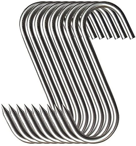 Gflyyue Premium Stainless Steel Meat Hooks - Smoking & Grilling Hooks for Hanging Meat, Butchers (10 Pieces, 5.9 inches, 4.6 mm)