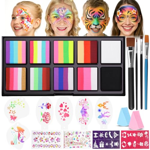 Janolia Palette Maquillage Enfant, Peinture Visage Couleur Macaron, Peinture Corporelle, Kit Maquillage Enfant pour Carnaval Halloween Pâques Noël Cosplay Fête D'anniversaire