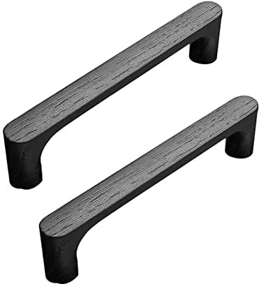 EUTYRG 2 Stück Schrankgriffe, Schubladengriffe aus massivem Holz, Möbelbeschläge für Küchenschränke, Schuhschränke, Kommoden (Schwarz, H, T, 128 mm)