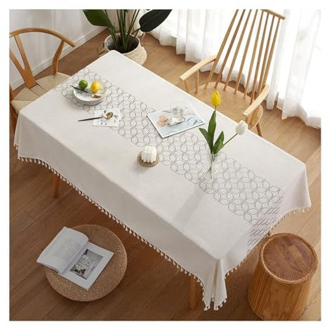 Epinki 140x260CM Tischdecken, Tischtuch Retro Muster mit Quaste Polyester, Tischdecken für Biertische Abwaschbar für Esszimmer, Garten, Party, Hochzeiten oder Haushalt, Grau