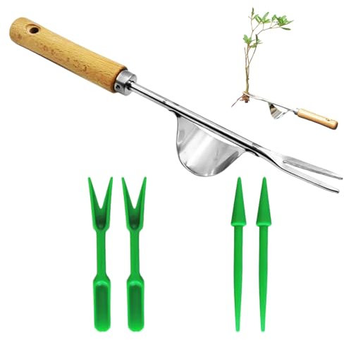 ZBHDEYG Piccone in Acciaio Inossidabile da 1 Pezzo, Avviatore per Piantine da 4 Pezzi, Set di Attrezzi da Giardino, Strumento per Tirare con Impugnatura, Sarchiatore per Radici Profonde