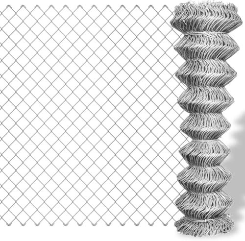 JUDYY Maschendrahtzaun Verzinkter Stahl 15×1,5 m Silbern, Zaun Garten, Zaunpfosten, Maschendraht, Bauzaun Gebraucht, Gitterzaun, Geflügelnetz, Kükendraht, Stahlmatten Zaun