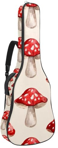 Gitarrentasche für Akustikgitarre mit zwei Taschen, niedlicher lustiger roter Pilz, wasserabweisend, doppelt verstellbarer Schultergurt, Gitarrentasche, Niedlicher, lustiger roter Pilz, 42.9x16.9x4.7