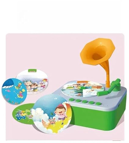 Generic Posits Kids Gramophone With 96 Cards Children's Phonograph Story Music Player Boys Girls Toddler Toys Early Childhood Education Birthday 3 6 Years Old Key Education on Wipe off (Mint Green, 1