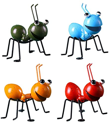 Rouloudun Gartenkunst Metall Skulptur 4pcs 3.9x3.3x3.9 in Ameisenverzierung Bunte süße Insekten zum hängenden Wandkunst Garten Rasen Dekor Innen im Freien