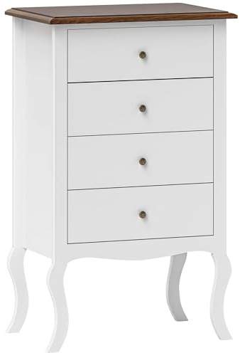 HOMCOM Cómoda con 4 Cajones Estilo Francés 60x40x98,5 cm Blanco y Roble
