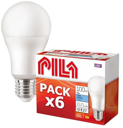 PILA Pack de 6 Bombillas LED E27 13W (= 100W), Luz Blanca Neutra (4000K), Alto Flujo, 1521 Lúmenes, No Regulable, CRI80, 15.000h Vida Útil