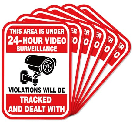 6pcs Video Surveillance Stickers, 7x5in Strong Adhesive Camera Recording Signs Waterproof Security Camera Warning Sign Camera Monitoring Sign for Home Vehicle Secure