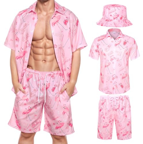 Joyesplay Chemise hawaïenne pour homme - Été - Motif floral - Flamant rose, Rose, XXL