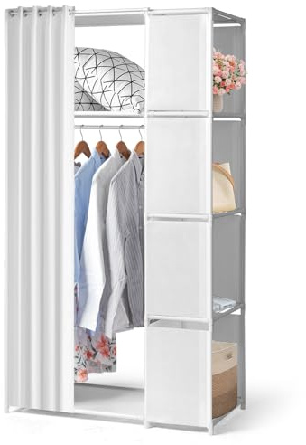 LEADZM Kleiderschrank offen mit Vorhang, Kleiderständer 88 x 44 x 162 cm