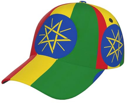 Flagge von Äthiopien, stilvolle gebogene Baseballkappen, verstellbar, für Sommer, Strand und tropische Abenteuer, Schwarz, Schwarz , Einheitsgröße