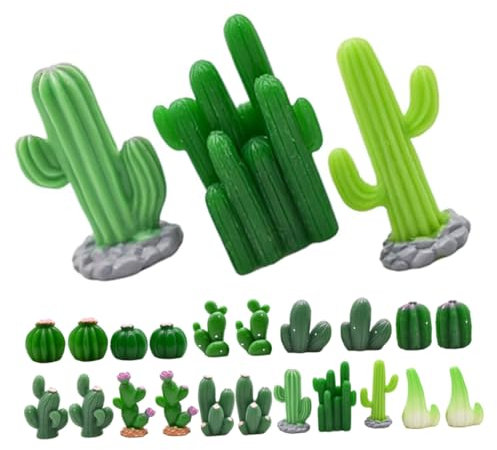 CANIGHT Lot de 24 Figurines De Cactus Artificiels : Mini Plantes Succulentes Artificielles pour Décorations De Gâteaux, Ornements Miniatures De Jardin, Bonsaïs pour Maison De Poupée, pour