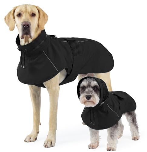 OUOBOB Hunde-Regenmantel für extra große Hunde mit Kapuze, wasserdichte Hunde-Regenjacke mit Loch für die Leine, reflektierende Streifen, ideal für regnerische Spaziergänge, Wandern, Camping