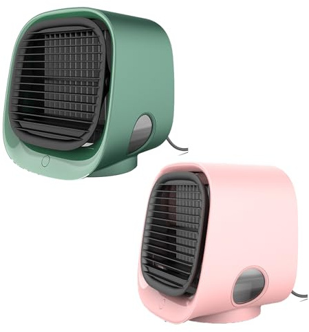 Luftkühler, Ac Cooler Klimaanlage, Luftkühler mit Wasserkühlung Klein, USB Tragbarer Klimaanlagenventilator für Familie, Reisen (Grün+Rosa)