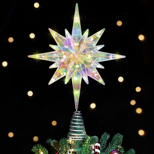 Luxspire Weihnachtsbaumspitze, beleuchtet Stern Baumspitze mit USB Plug-in&Fernbedienung, 9,8 LED Metall Dekorationen Licht, Xmas Baum Vintage Modern Ornament für Home Party,Bethlehem Star-Warm Light
