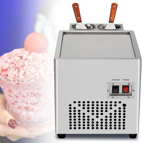Commercial Rolled Ice Cream Machine with Compressor, Stainless Steel Single Pan and 2 Scrapers for Bars, Cafes, Dessert Shops